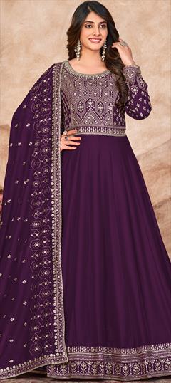 Festive, Mehendi Sangeet, Reception Purple and Violet color Salwar Kameez in Art Silk fabric with Anarkali Embroidered, Sequence, Thread, Zari work : 1900163