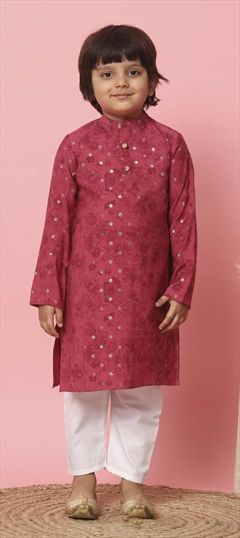 Festive, Party Wear, Summer Pink and Majenta color Boys Kurta Pyjama in Cotton fabric with Floral, Printed work : 1900208