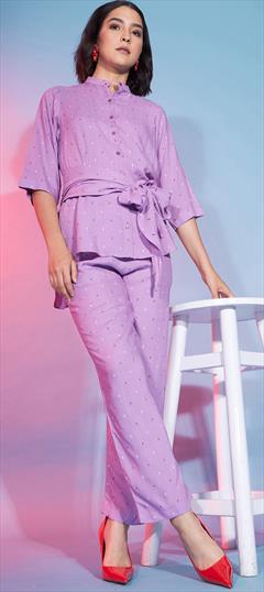 Casual, Summer Purple and Violet color Co-ords Set in Rayon, Viscose fabric with Self work : 1900594