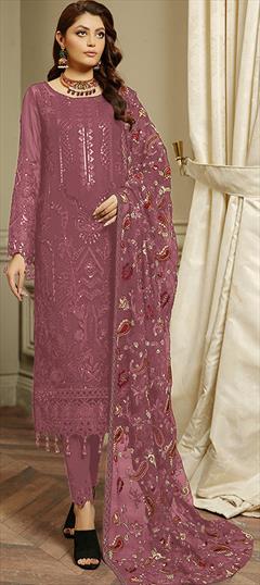 Festive, Reception Pink and Majenta color Salwar Kameez in Georgette fabric with Pakistani, Straight Embroidered, Sequence, Thread work : 1900600