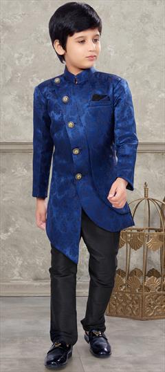 Party Wear Blue color Boys Indo-Western in Jacquard fabric with Thread work : 1900622
