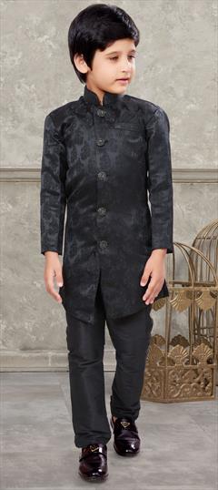 Party Wear Black and Grey color Boys Indo-Western in Jacquard fabric with Thread work : 1900635