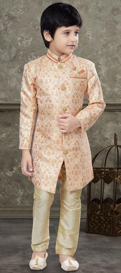 Party Wear Orange color Boys Indo-Western in Jacquard fabric with Thread work : 1900639