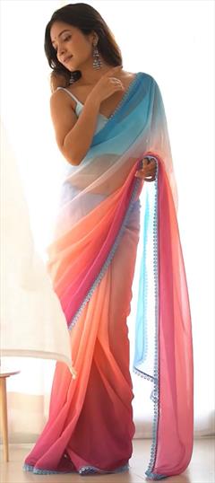 Designer, Festive, Party Wear Multicolor color Saree in Georgette fabric with Classic Ombre work : 1900836