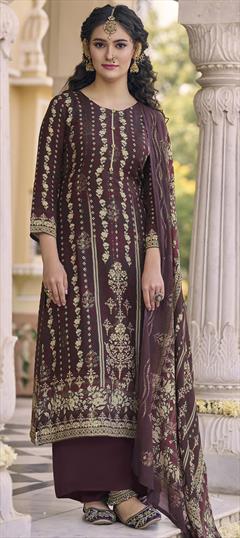 Festive, Reception, Wedding Multicolor color Salwar Kameez in Muslin fabric with Pakistani, Palazzo, Straight Digital Print, Floral, Mirror, Sequence work : 1901250