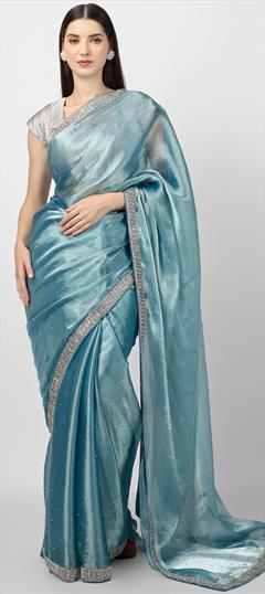 Bridal, Traditional, Wedding Blue color Saree in Silk fabric with Classic, South Cut Dana, Stone work : 1901341