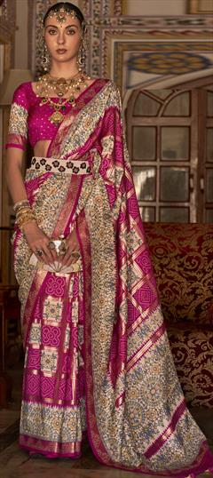 Festive, Traditional Pink and Majenta color Saree in Art Silk, Silk fabric with South Bandhej, Printed, Weaving work : 1901456