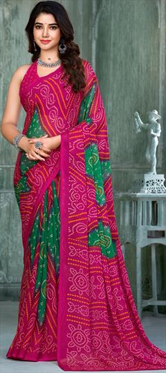Festive, Reception Multicolor color Saree in Chiffon fabric with Classic, Rajasthani Bandhej, Printed work : 1901593