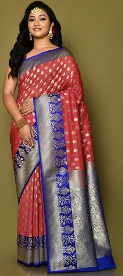 Bridal, Traditional, Wedding Red and Maroon color Saree in Banarasi Silk, Silk fabric with South Weaving, Zari work : 1902028