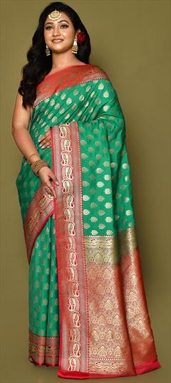 Bridal, Traditional, Wedding Green color Saree in Banarasi Silk, Silk fabric with South Weaving, Zari work : 1902031