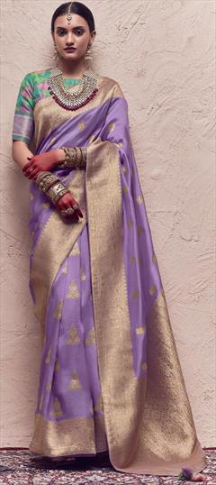 Traditional, Wedding Purple and Violet color Saree in Crepe Silk, Silk fabric with South Weaving, Zari work : 1902091