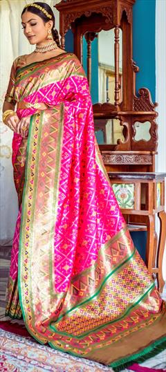 Festive, Traditional, Wedding Pink and Majenta color Saree in Banarasi Silk fabric with South Weaving, Zari work : 1902108