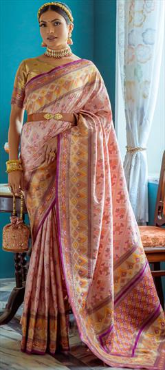 Festive, Traditional, Wedding Pink and Majenta color Saree in Banarasi Silk fabric with South Weaving, Zari work : 1902124