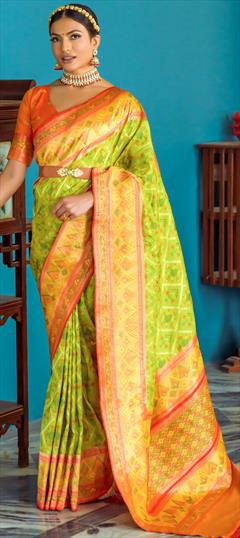 Festive, Traditional, Wedding Green color Saree in Banarasi Silk fabric with South Weaving, Zari work : 1902127