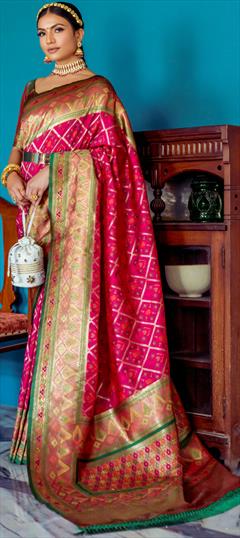 Festive, Traditional, Wedding Red and Maroon color Saree in Banarasi Silk fabric with South Weaving, Zari work : 1902129
