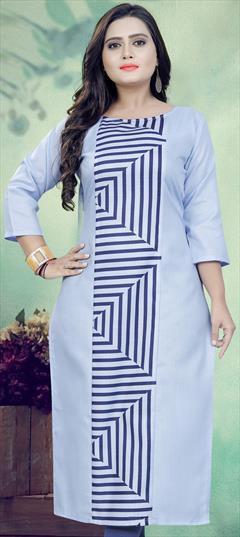 Casual Blue color Kurti in Cotton fabric with Long Sleeve, Straight Digital Print work : 1902158