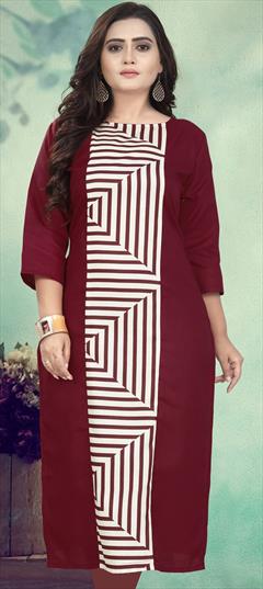 Casual Red and Maroon color Kurti in Cotton fabric with Long Sleeve, Straight Digital Print work : 1902163