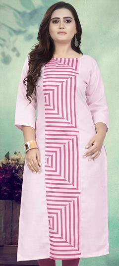 Casual Pink and Majenta color Kurti in Cotton fabric with Long Sleeve, Straight Digital Print work : 1902165