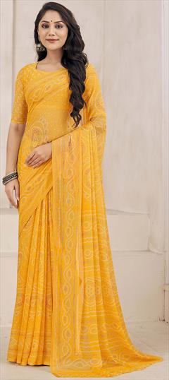 Casual, Festive Yellow color Saree in Chiffon fabric with Classic Bandhej, Printed work : 1902194