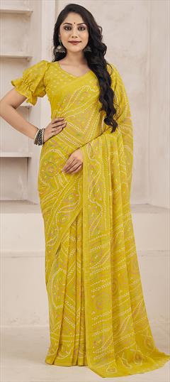Casual, Festive Yellow color Saree in Chiffon fabric with Classic Bandhej, Printed work : 1902199