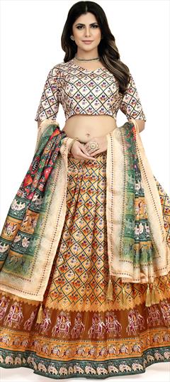 Festive, Navratri, Reception Multicolor color Lehenga in Art Silk fabric with Flared Digital Print work : 1902240