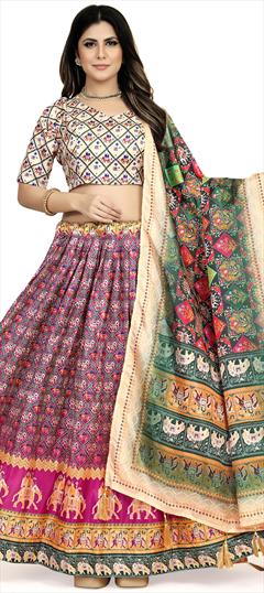 Festive, Navratri, Reception Multicolor color Lehenga in Art Silk fabric with Flared Digital Print work : 1902241