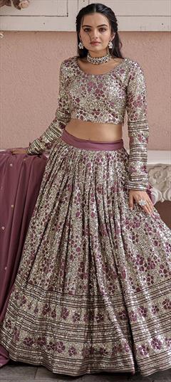 Festive, Navratri, Party Wear Pink and Majenta color Long Lehenga Choli in Faux Georgette fabric with Flared Embroidered, Sequence work : 1902295