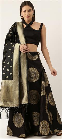 Festive, Party Wear Black and Grey color Lehenga in Jacquard fabric with Flared Weaving work : 1902310