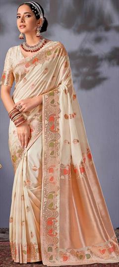 Engagement, Traditional, Wedding Beige and Brown color Saree in Silk fabric with South Weaving, Zari work : 1902321