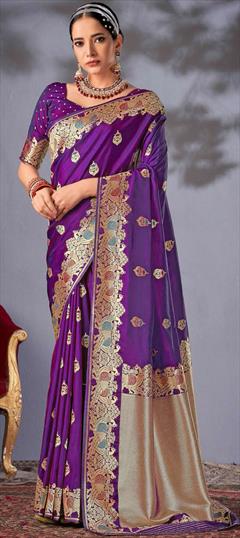 Engagement, Traditional, Wedding Purple and Violet color Saree in Silk fabric with South Weaving, Zari work : 1902330