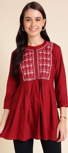Casual Red and Maroon color Tops and Shirts in Rayon fabric with Embroidered, Resham, Thread work : 1902420