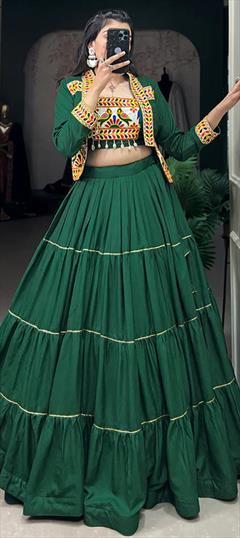 Festive, Navratri Green color Ready to Wear Lehenga in Rayon fabric with Flared Gota Patti work : 1902440