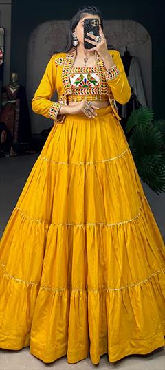 Festive, Navratri Yellow color Ready to Wear Lehenga in Rayon fabric with Flared Gota Patti work : 1902443