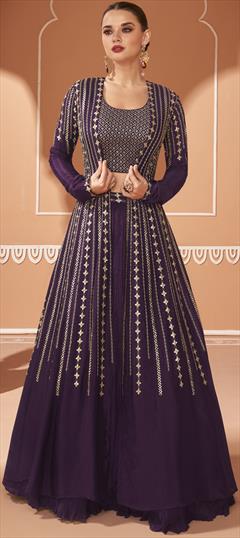 Festive, Mehendi Sangeet, Reception Purple and Violet color Long Lehenga Choli in Art Silk, Georgette fabric with Sequence, Thread work : 1902458