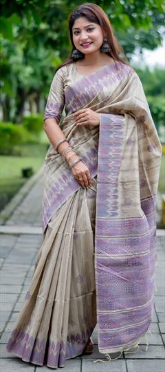 Party Wear, Traditional Purple and Violet color Saree in Silk, Tussar Silk fabric with South Weaving work : 1902480