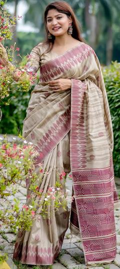 Party Wear, Traditional Purple and Violet color Saree in Silk, Tussar Silk fabric with South Weaving work : 1902481
