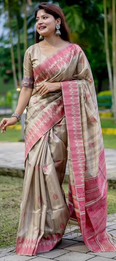 Party Wear, Traditional Pink and Majenta color Saree in Silk, Tussar Silk fabric with South Weaving work : 1902483