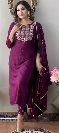 Festive, Party Wear Purple and Violet color Salwar Kameez in Rayon fabric with Straight Embroidered, Thread work : 1902539