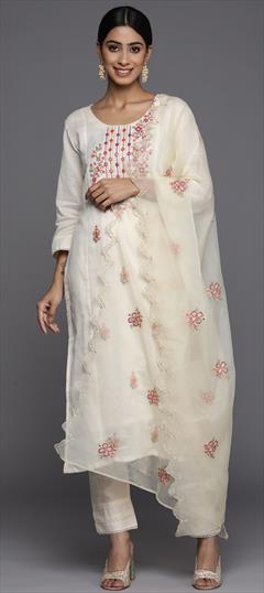 Festive, Party Wear White and Off White color Salwar Kameez in Rayon fabric with Straight Embroidered, Thread work : 1902541