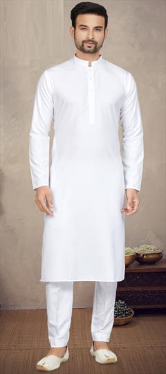 Party Wear White and Off White color Kurta Pyjamas in Cotton fabric with Thread work : 1902603