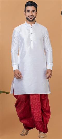 Party Wear White and Off White color Dhoti Kurta in Dupion Silk fabric with Thread work : 1902650
