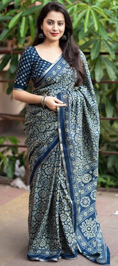 Casual, Summer, Traditional Blue color Saree in Cotton fabric with Bengali Printed work : 1902714