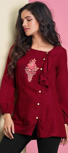 Casual, Summer Red and Maroon color Tops and Shirts in Rayon fabric with Embroidered, Resham, Thread, Zari work : 1902754