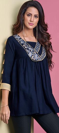 Casual, Summer Blue color Tops and Shirts in Rayon fabric with Embroidered, Resham, Thread, Zari work : 1902755