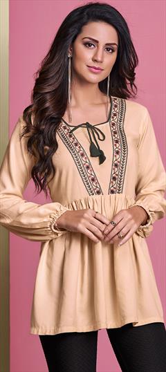 Casual, Summer Beige and Brown color Tops and Shirts in Rayon fabric with Embroidered, Resham, Thread, Zari work : 1902758