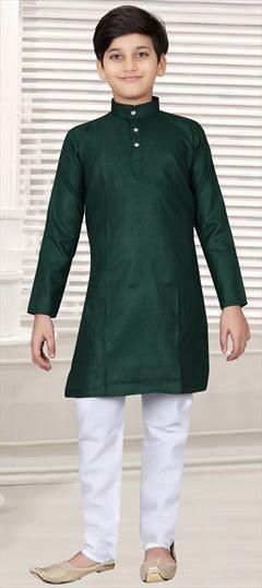 Party Wear Green color Boys Kurta Pyjama in Blended Cotton fabric with Thread work : 1902779