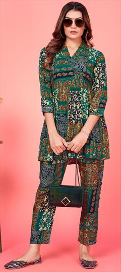 Casual, Summer Blue, Green color Co-ords Set in Rayon fabric with Digital Print work : 1902816