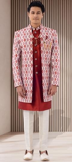 Party Wear Red and Maroon color IndoWestern Dress in Art Silk fabric with Printed work : 1902919