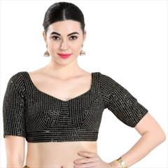 Party Wear Black and Grey color Blouse in Georgette fabric with Sequence work : 1902963