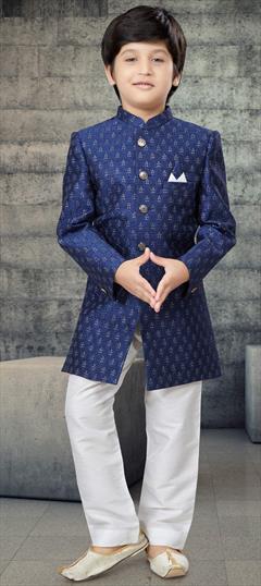 Party Wear Blue color Boys Indo-Western in Cotton fabric with Sequence work : 1903088